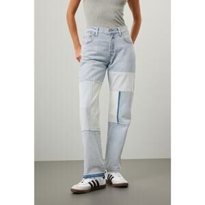 Levi's 501 Blue 100% Cotton Denim Patchwork Freehand Folk Jeans Size W 32 L 30